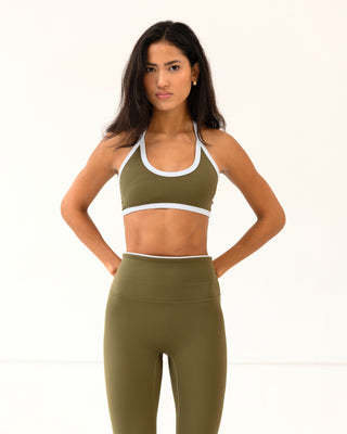 The 90s Halter Neck Bra- Olive/Slate