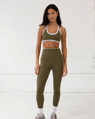 The 90s Halter Neck Bra- Olive/Slate