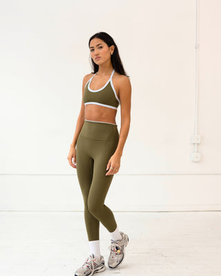 The 90s Halter Neck Bra- Olive/Slate